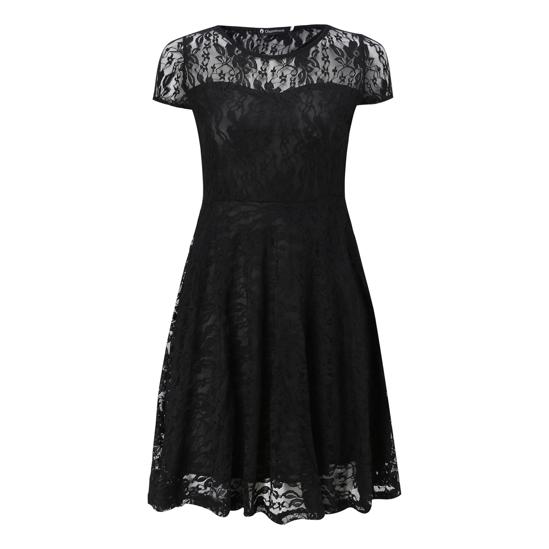 oioninos Solid Color Explosive Office Temperament Elegant Fashion Round Neck Short Sleeve Lace Dress
