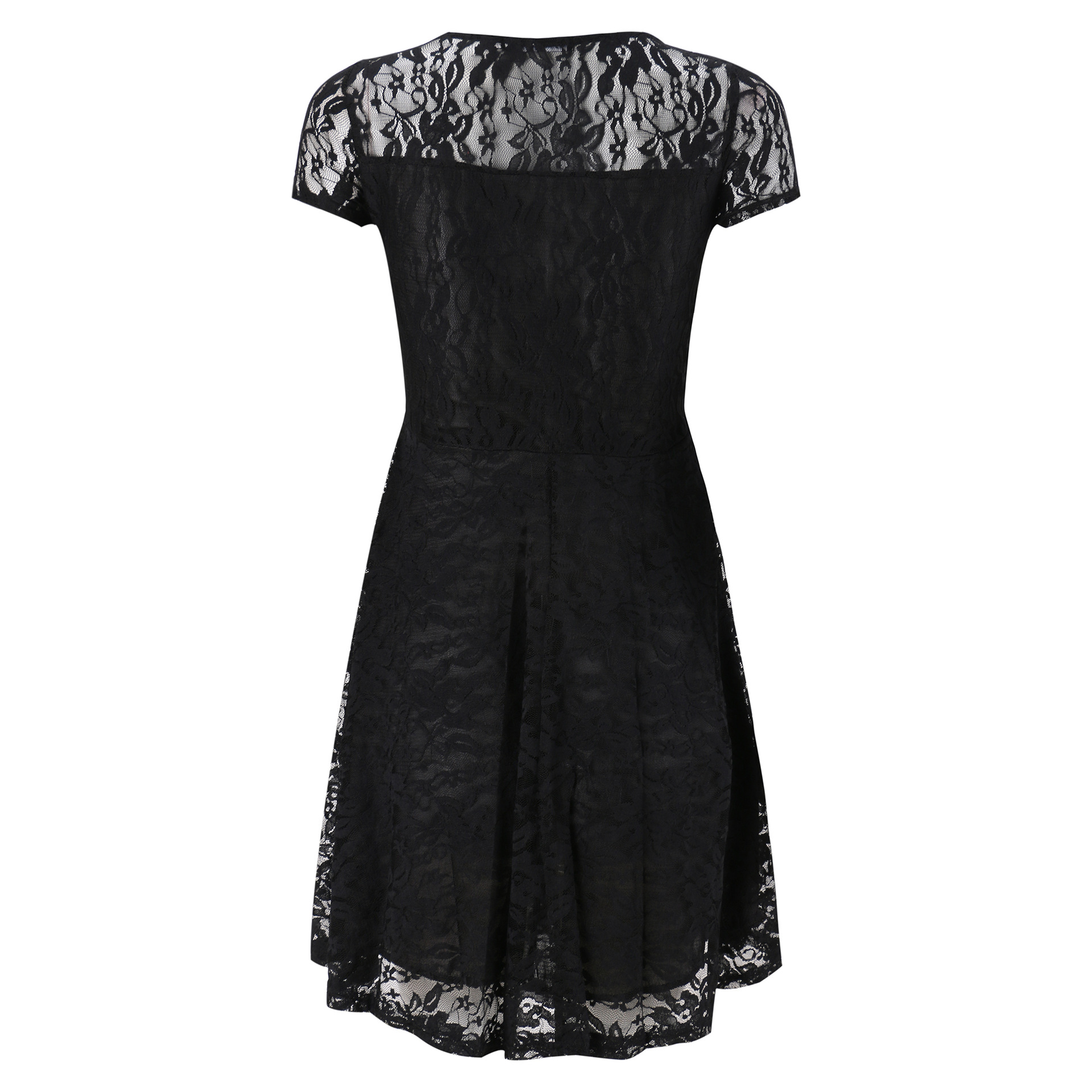 oioninos Solid Color Explosive Office Temperament Elegant Fashion Round Neck Short Sleeve Lace Dress