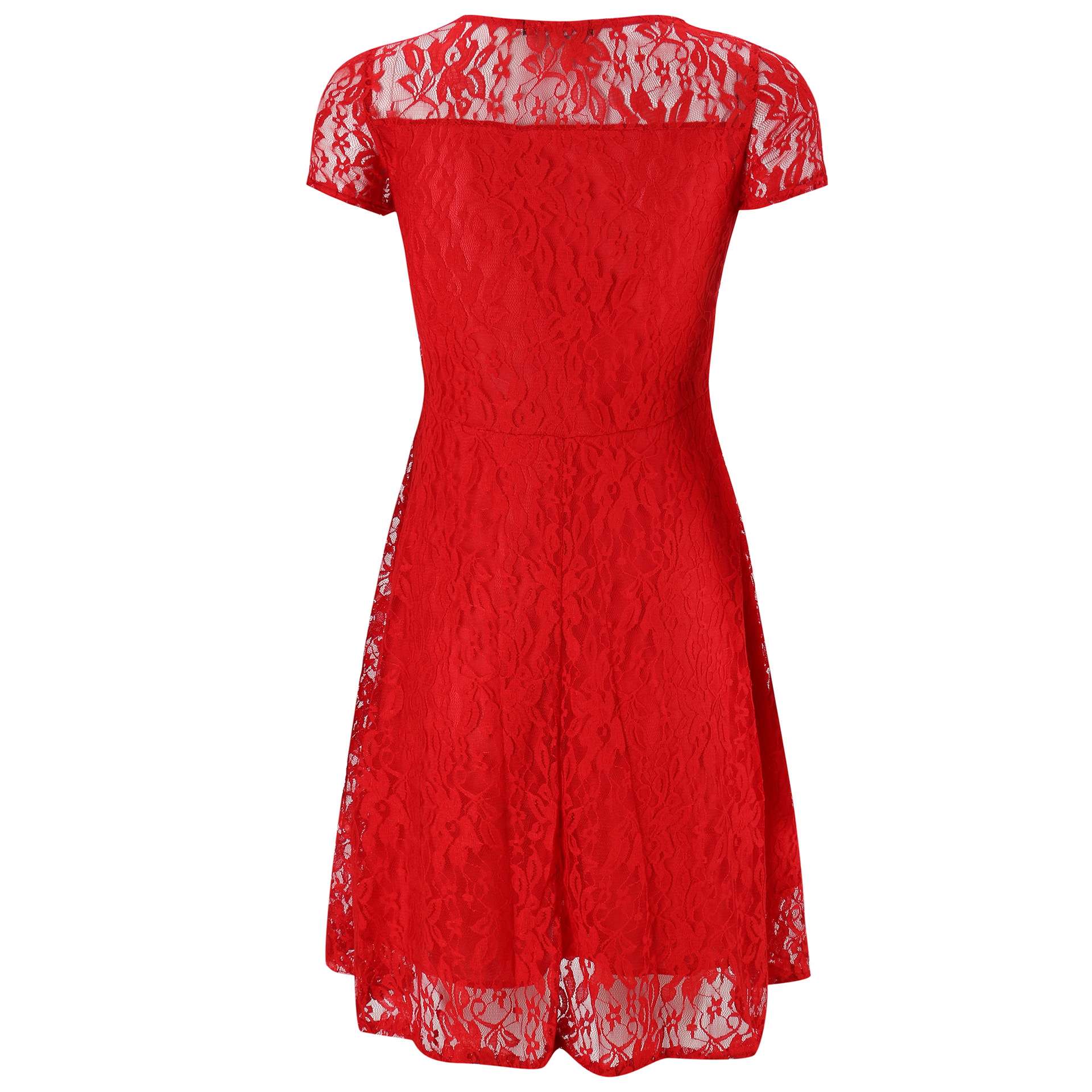 oioninos Solid Color Explosive Office Temperament Elegant Fashion Round Neck Short Sleeve Lace Dress
