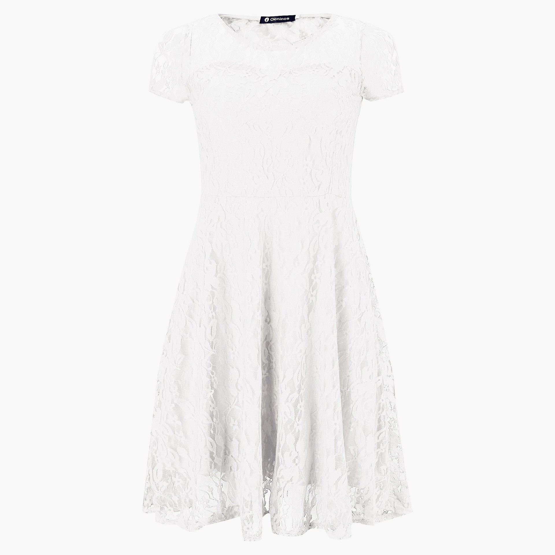 oioninos Solid Color Explosive Office Temperament Elegant Fashion Round Neck Short Sleeve Lace Dress