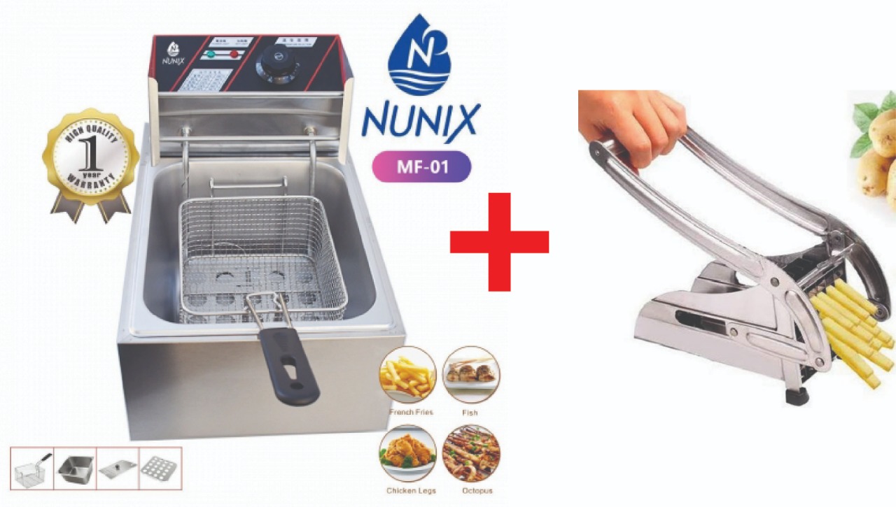 Nunix Stainless Steel Electric Deep Fryer 6L Stainless Steel Plus Free Chips Cutter