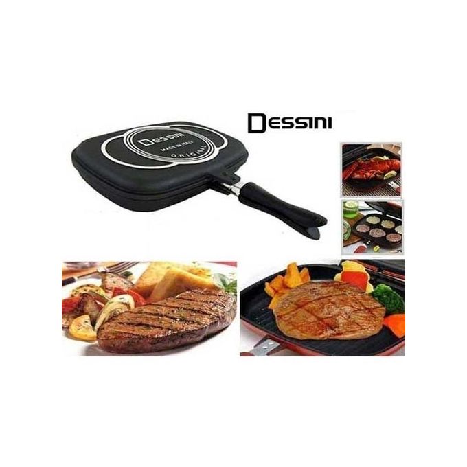 Dessini Double Grill Pan 36CM - Non Stick + Free Non Stick Cooking Spoons Set
