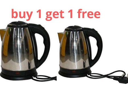 Silver &amp; Black Cordless Stainless Steel Electric Kettle - 2.0L Buy One Get One Free