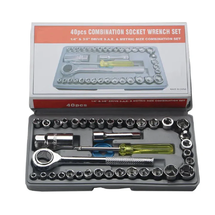 The Ultimate 40-Piece Ratchet Wrench Set with Extension Bar, Hex Sockets, and Ratchet Handle for Automobile and Motorcycle Repair - The Perfect Hand Tool Kit