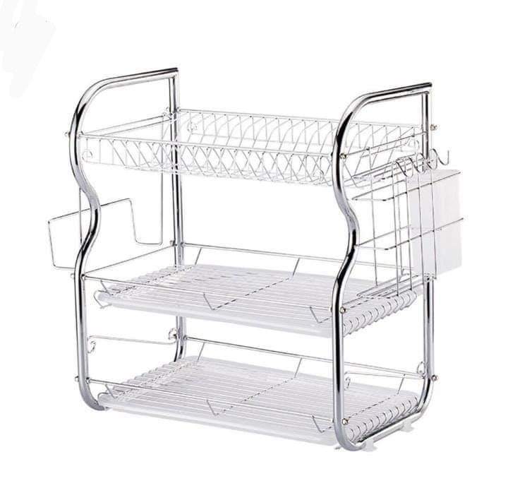 Stainless Steel 3 Layer Dish Rack Drainer Silver