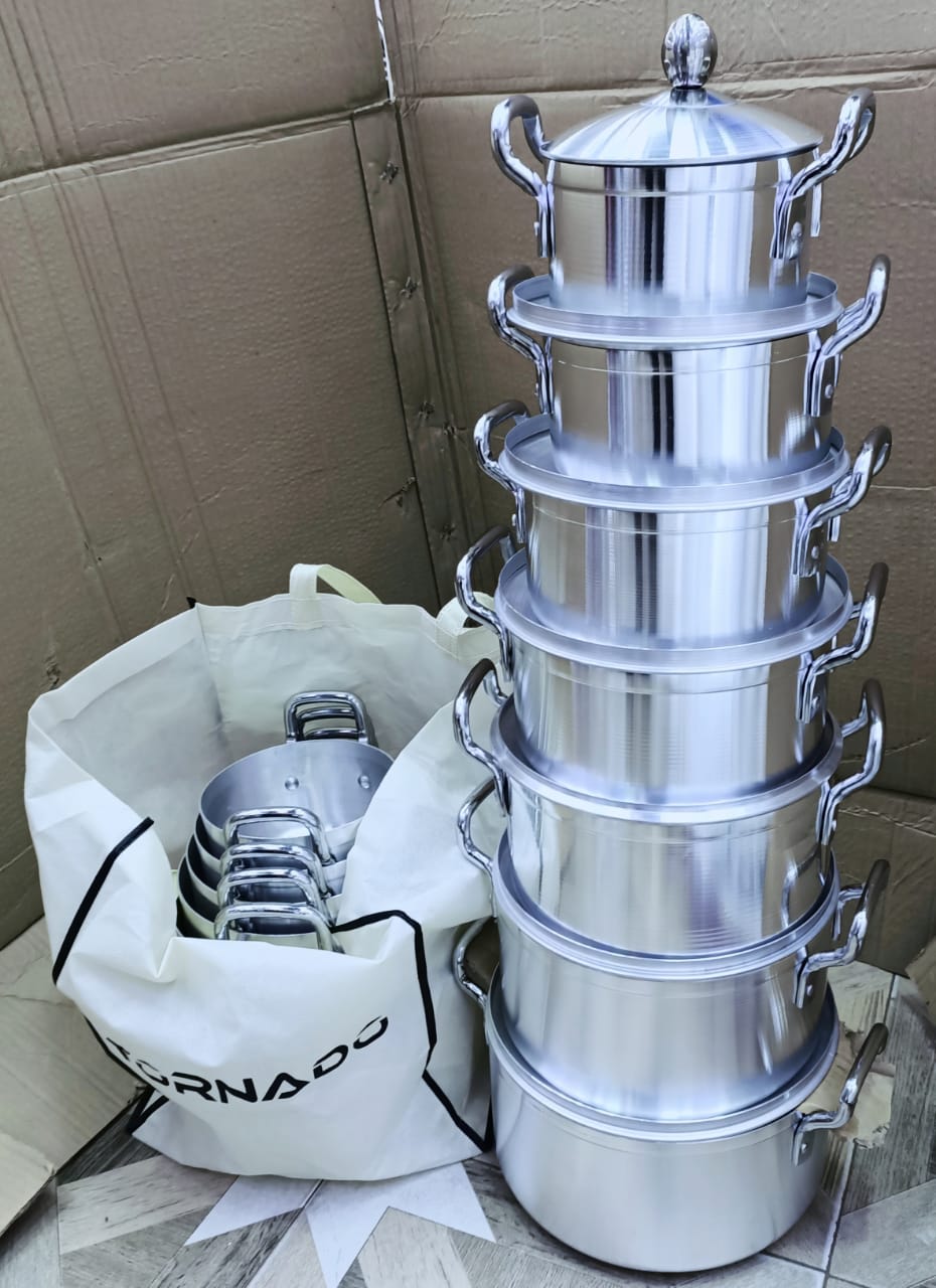 14 Pcs Set Aluminium Cooking Pots Sufurias. silver