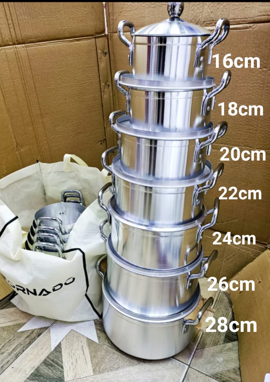14 Pcs Set Aluminium Cooking Pots Sufurias. silver