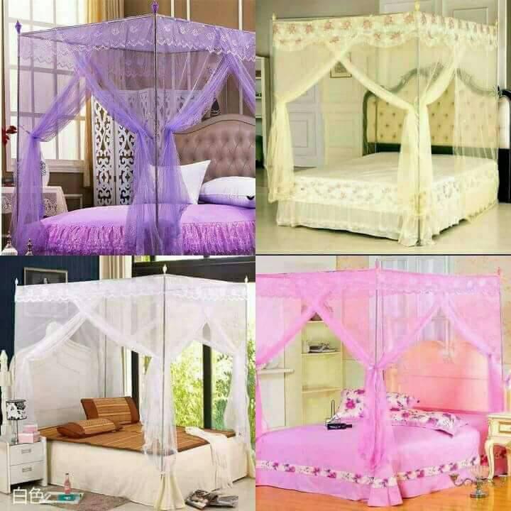 Mosquito net with straight metallic stands - Purple, White, Cream, Pink 5*6
