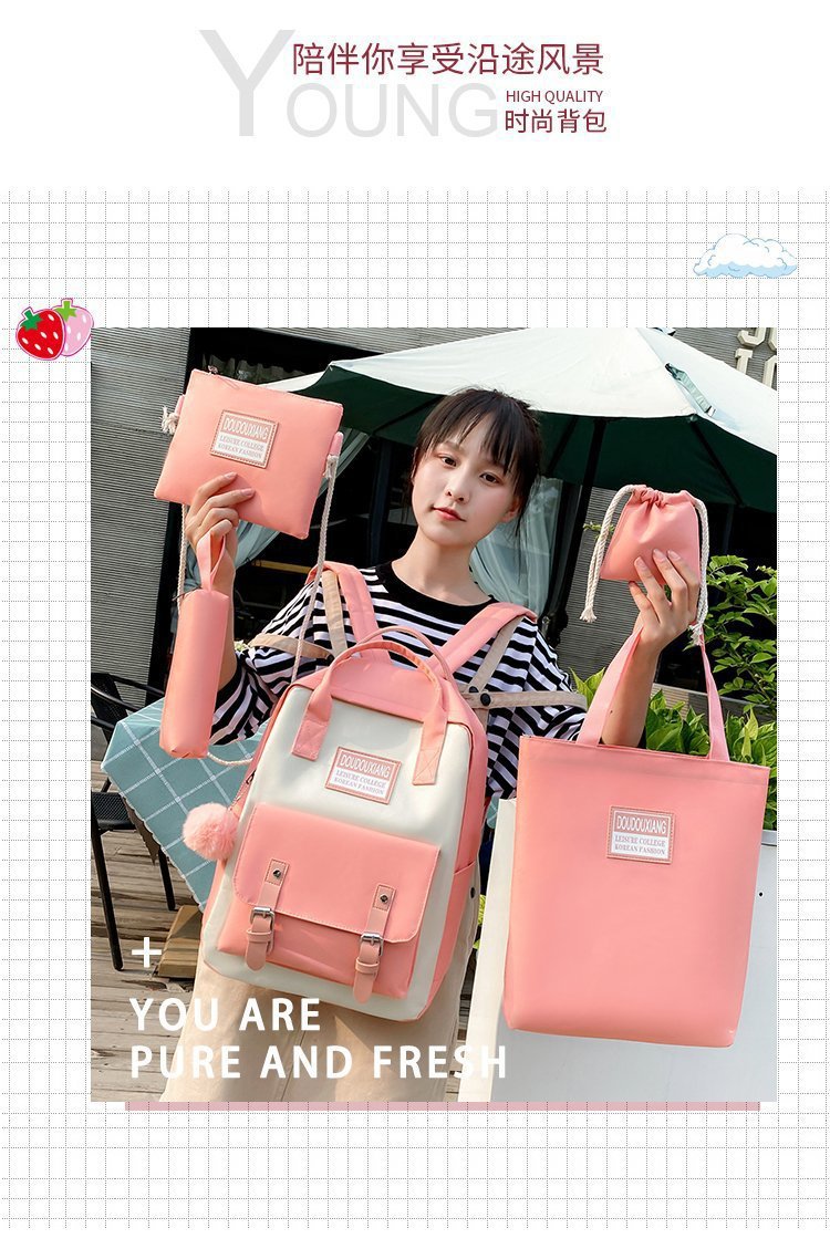 New design 4pcs set backpack bag book bag woman bag canvas bag