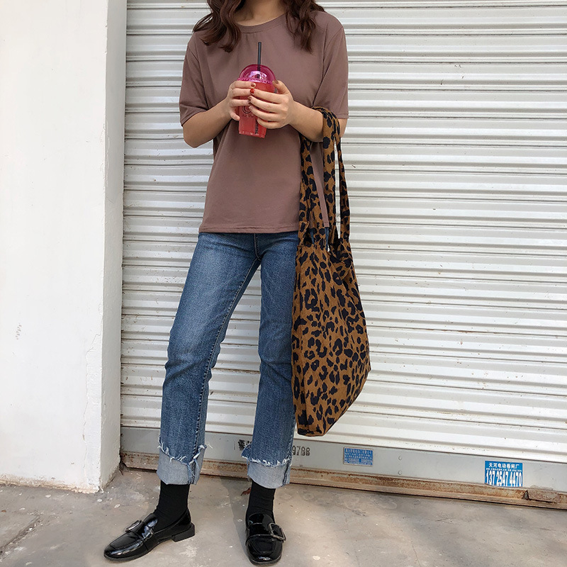 FASHION WOMEN'S HANDBAG LADIES BAG LEOPARD PRINT TEXTURE BAG CORDUROY MATERIAL
