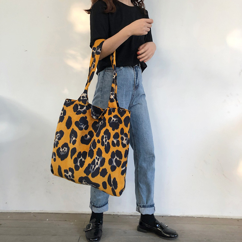 FASHION WOMEN'S HANDBAG LADIES BAG LEOPARD PRINT TEXTURE BAG CORDUROY MATERIAL