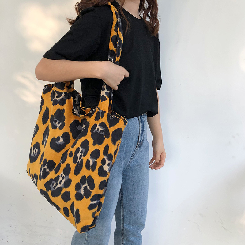 FASHION WOMEN'S HANDBAG LADIES BAG LEOPARD PRINT TEXTURE BAG CORDUROY MATERIAL