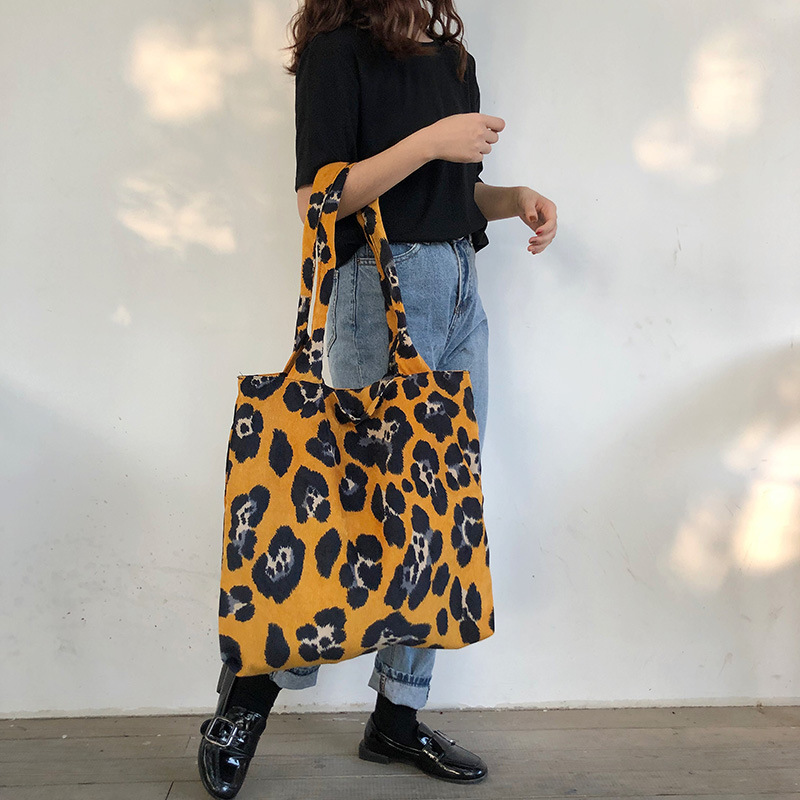 FASHION WOMEN'S HANDBAG LADIES BAG LEOPARD PRINT TEXTURE BAG CORDUROY MATERIAL