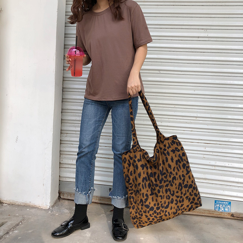 FASHION WOMEN'S HANDBAG LADIES BAG LEOPARD PRINT TEXTURE BAG CORDUROY MATERIAL
