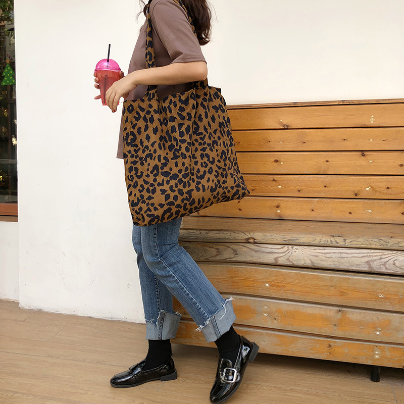 FASHION WOMEN'S HANDBAG LADIES BAG LEOPARD PRINT TEXTURE BAG CORDUROY MATERIAL