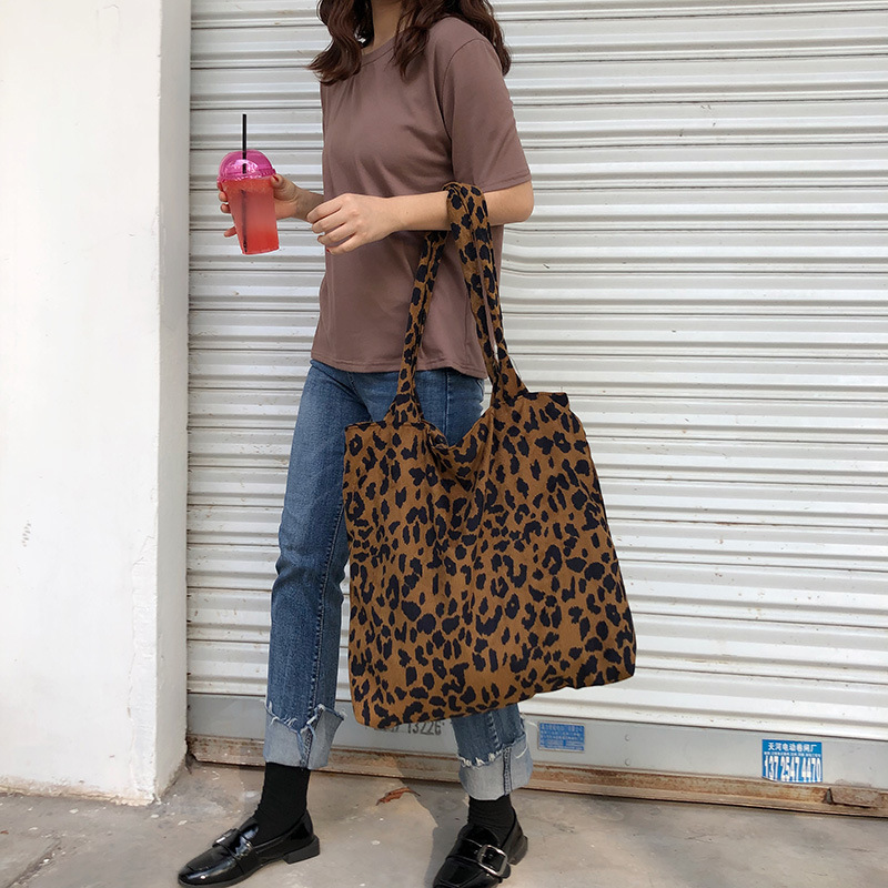 FASHION WOMEN'S HANDBAG LADIES BAG LEOPARD PRINT TEXTURE BAG CORDUROY MATERIAL