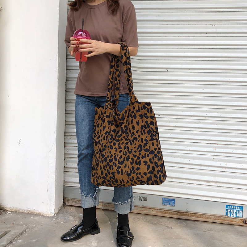 FASHION WOMEN'S HANDBAG LADIES BAG LEOPARD PRINT TEXTURE BAG CORDUROY MATERIAL