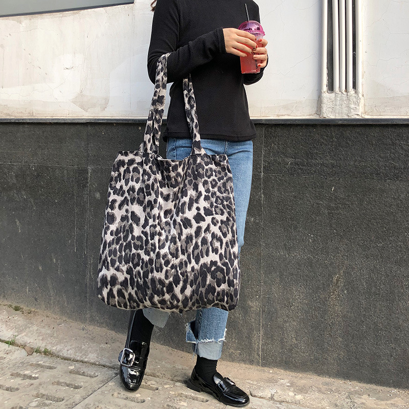 FASHION WOMEN'S HANDBAG LADIES BAG LEOPARD PRINT TEXTURE BAG CORDUROY MATERIAL