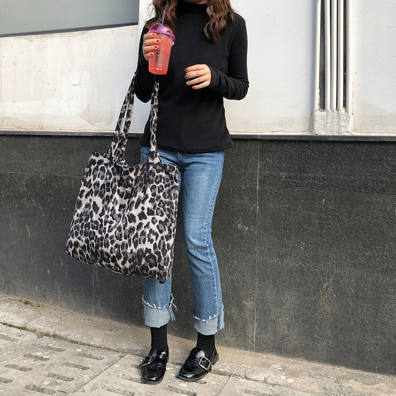 FASHION WOMEN'S HANDBAG LADIES BAG LEOPARD PRINT TEXTURE BAG CORDUROY MATERIAL