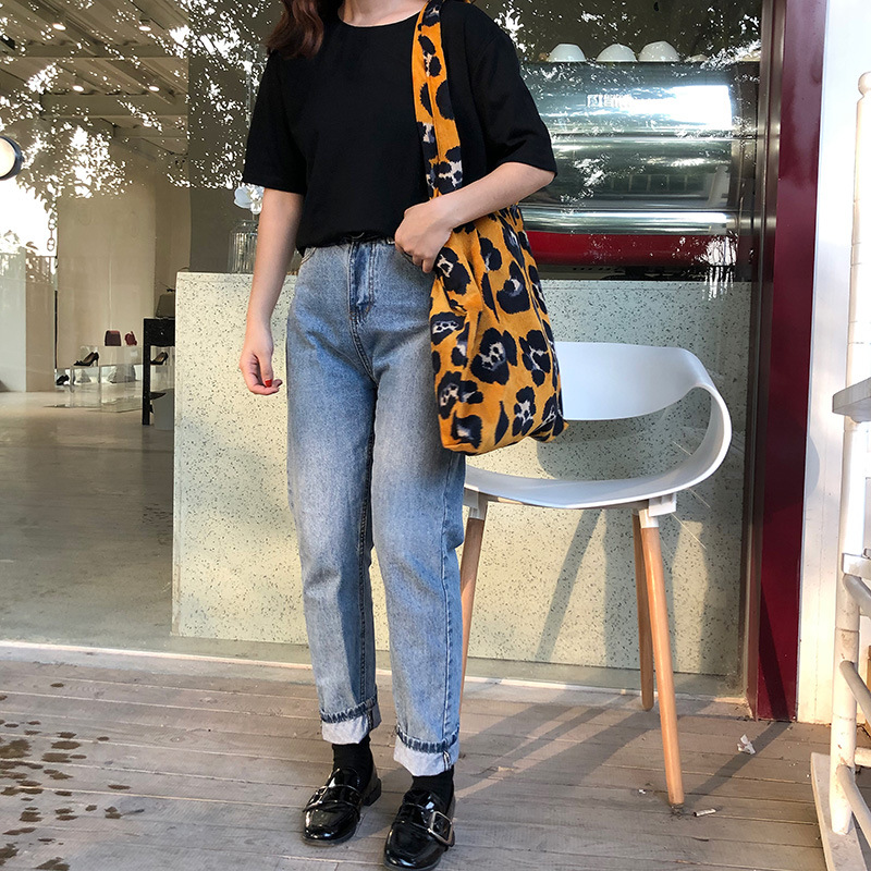 FASHION WOMEN'S HANDBAG LADIES BAG LEOPARD PRINT TEXTURE BAG CORDUROY MATERIAL