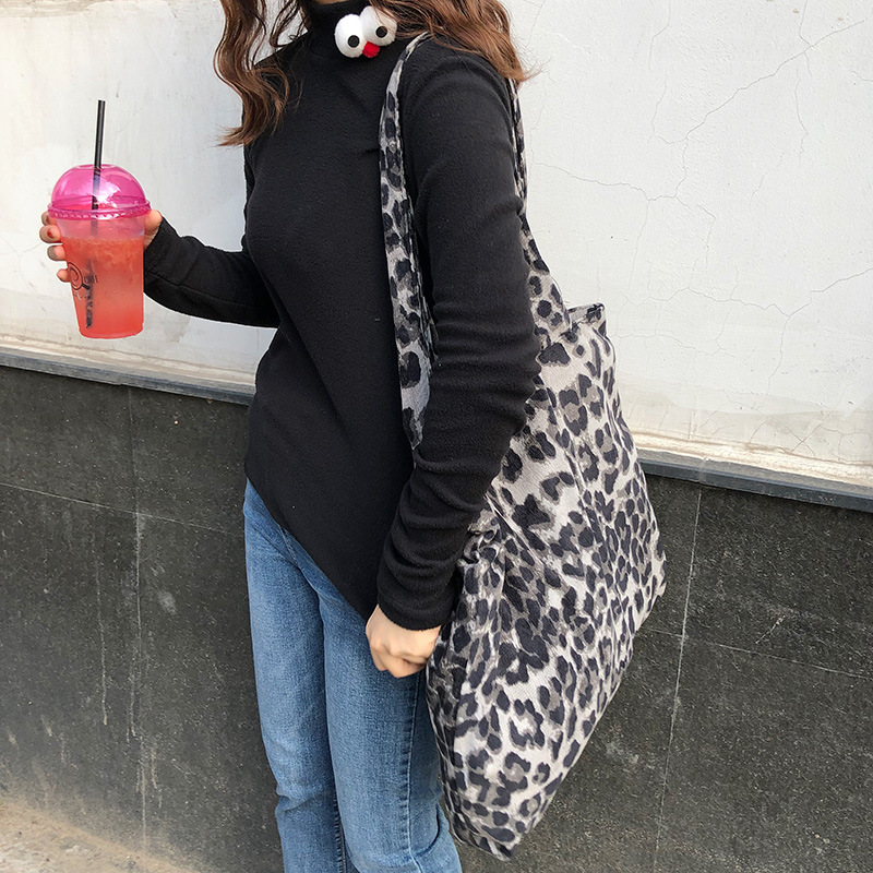 FASHION WOMEN'S HANDBAG LADIES BAG LEOPARD PRINT TEXTURE BAG CORDUROY MATERIAL