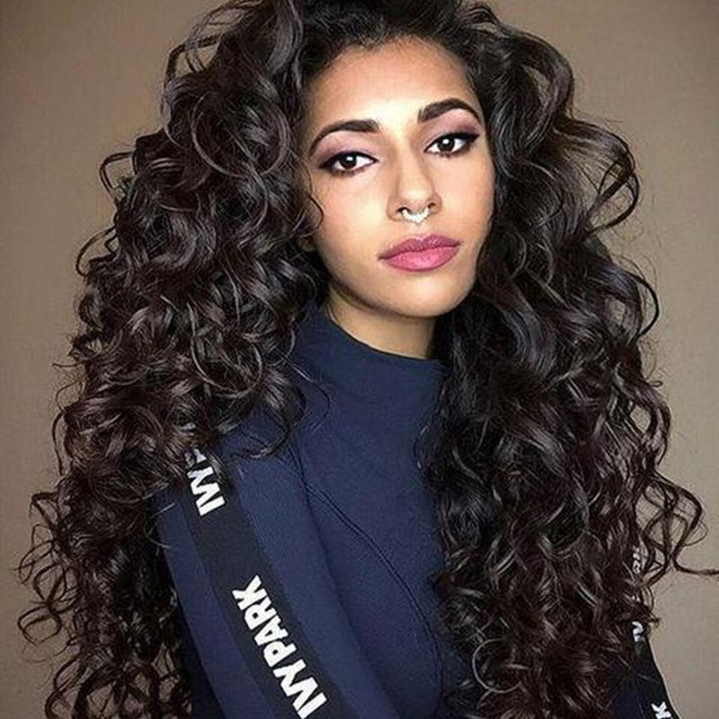 Fashion Sythetic hair wig Africa curly wig 65cm long hair inner-net free wig Black 26 inchBlack,26 inch