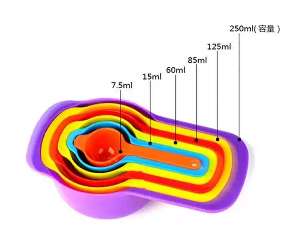 Set of 6 Colourful Kitchen Baking Measuring and Cooking Cups and Spoons