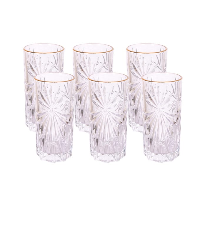 6 Pieces Long Gold Ring Drinking Kitchen Glass Set