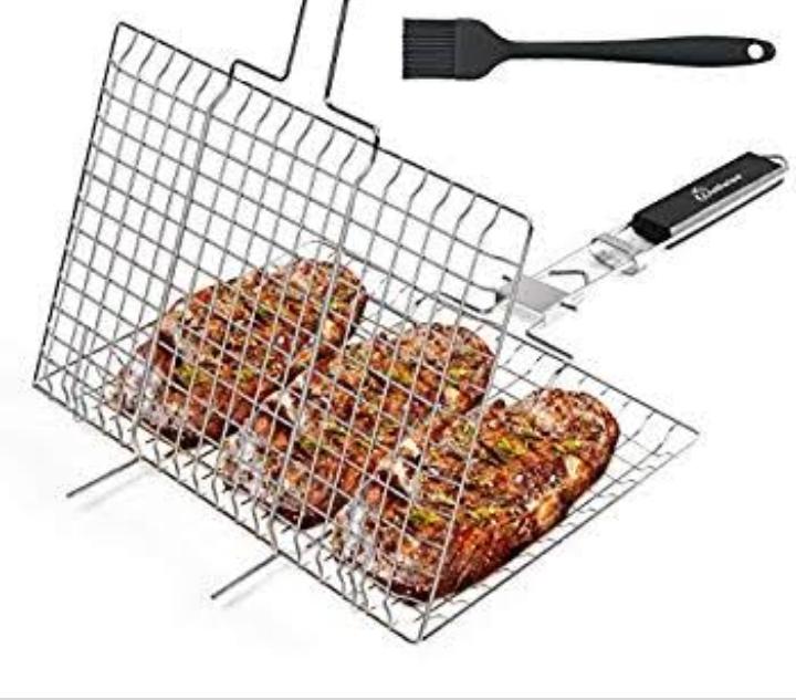 BBQ Berbeque Stainless Steel Mesh With Wooden Handle