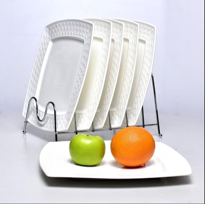 Ceramic Square Design Dinner Plates With Ridges