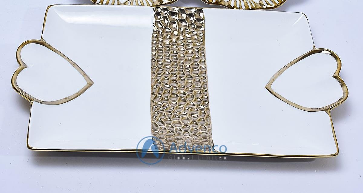Porcelain Square Kitchen Tray With Gold Detail