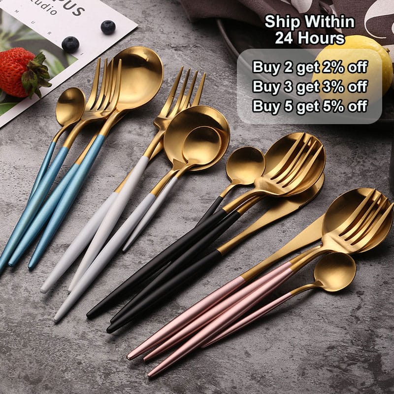 24 Pieces New Slim Design High Quality Golden Stainless Steel Kitchen Cutlery Set