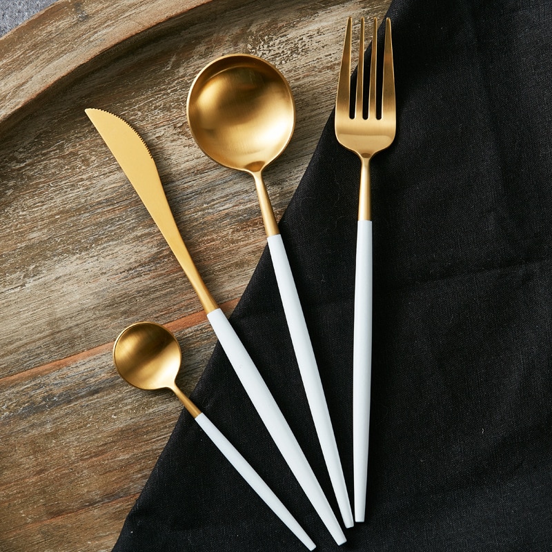 24 Pieces New Slim Design High Quality Golden Stainless Steel Kitchen Cutlery Set