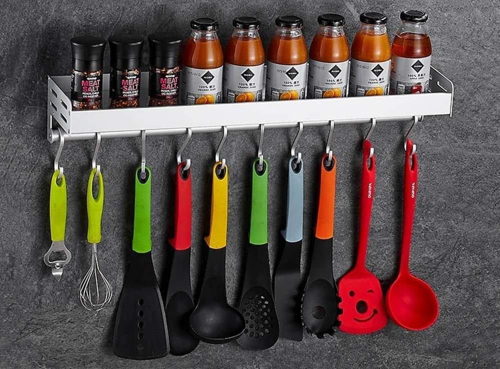 Aluminium Kitchen Floating Storage Shelf With Hooks