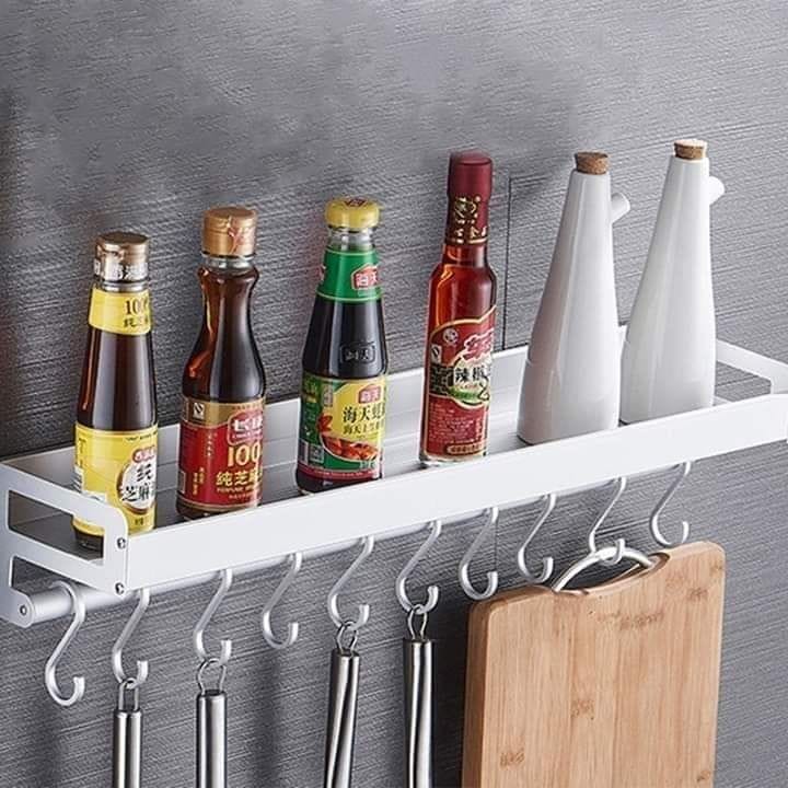 Aluminium Kitchen Floating Storage Shelf With Hooks