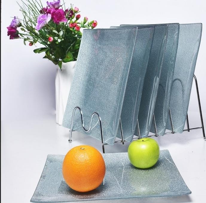 Set Of 6 Silver Glass Dinner Plates