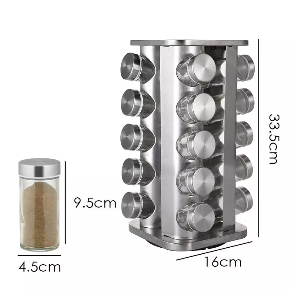 17 Pieces Stainless Steel Seasoning Bottles Kitchen  Rotating Rack Plus Free 16 Bottles