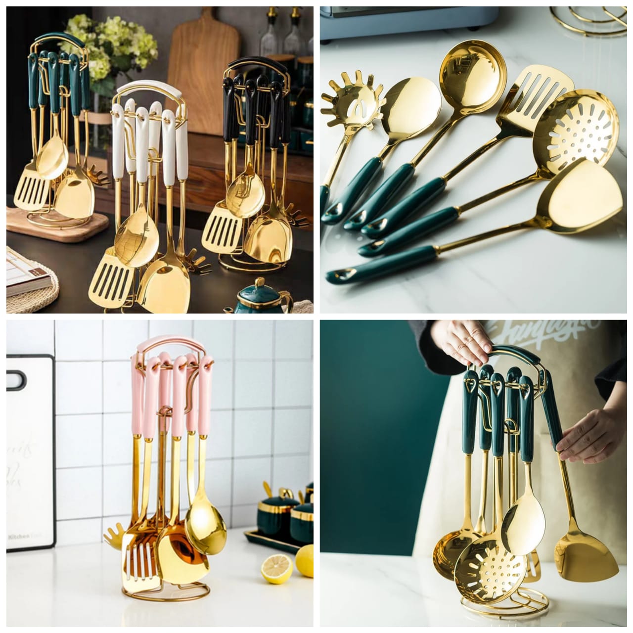 High Quality 6 Pieces Plus Stand Heavy Golden Spoon Set