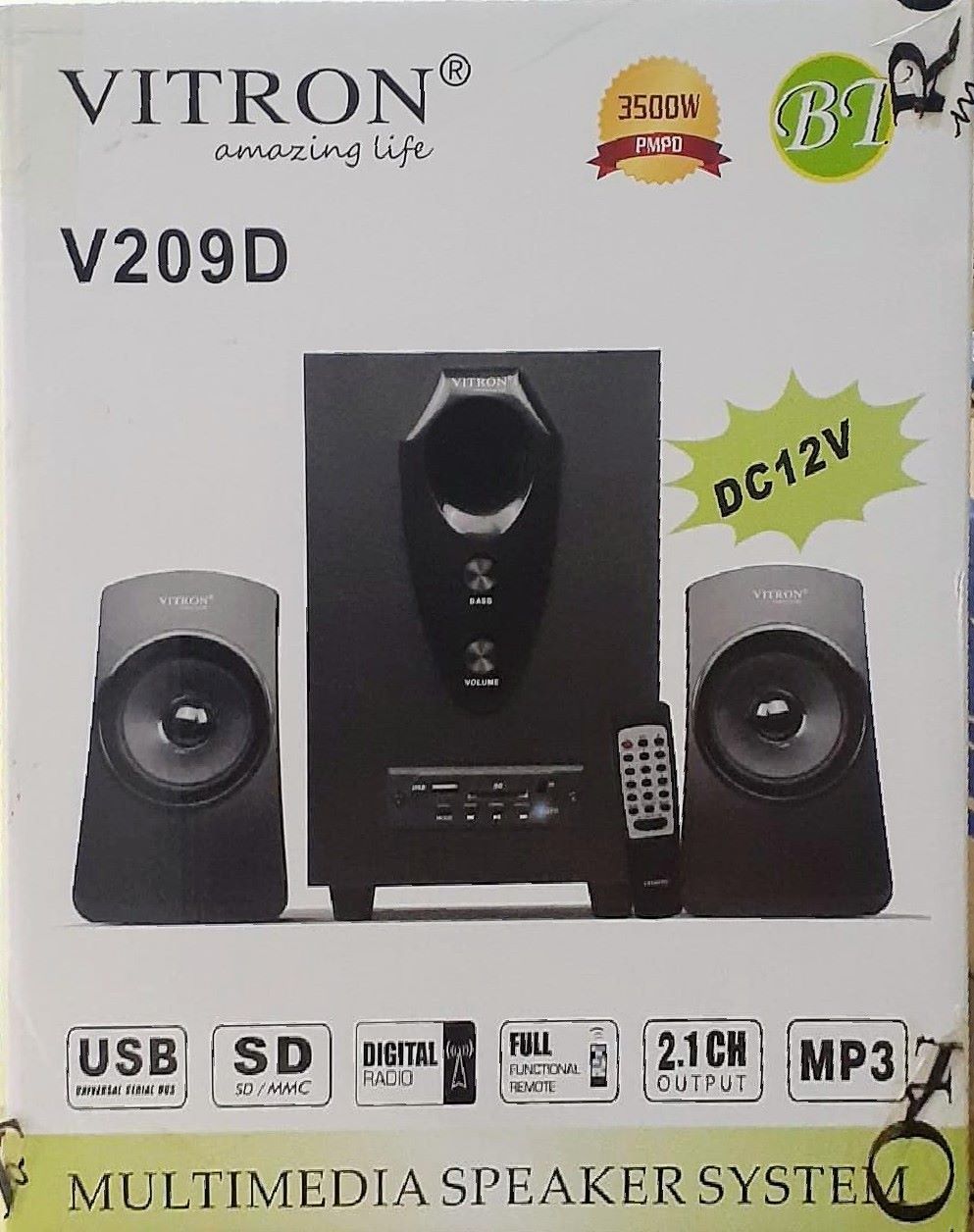 Vitron V209D 2 In 1 3500W Woofer/Speaker AC/DC Function, FM Radio, BT, Husband/Flash Port &amp; SD Slot