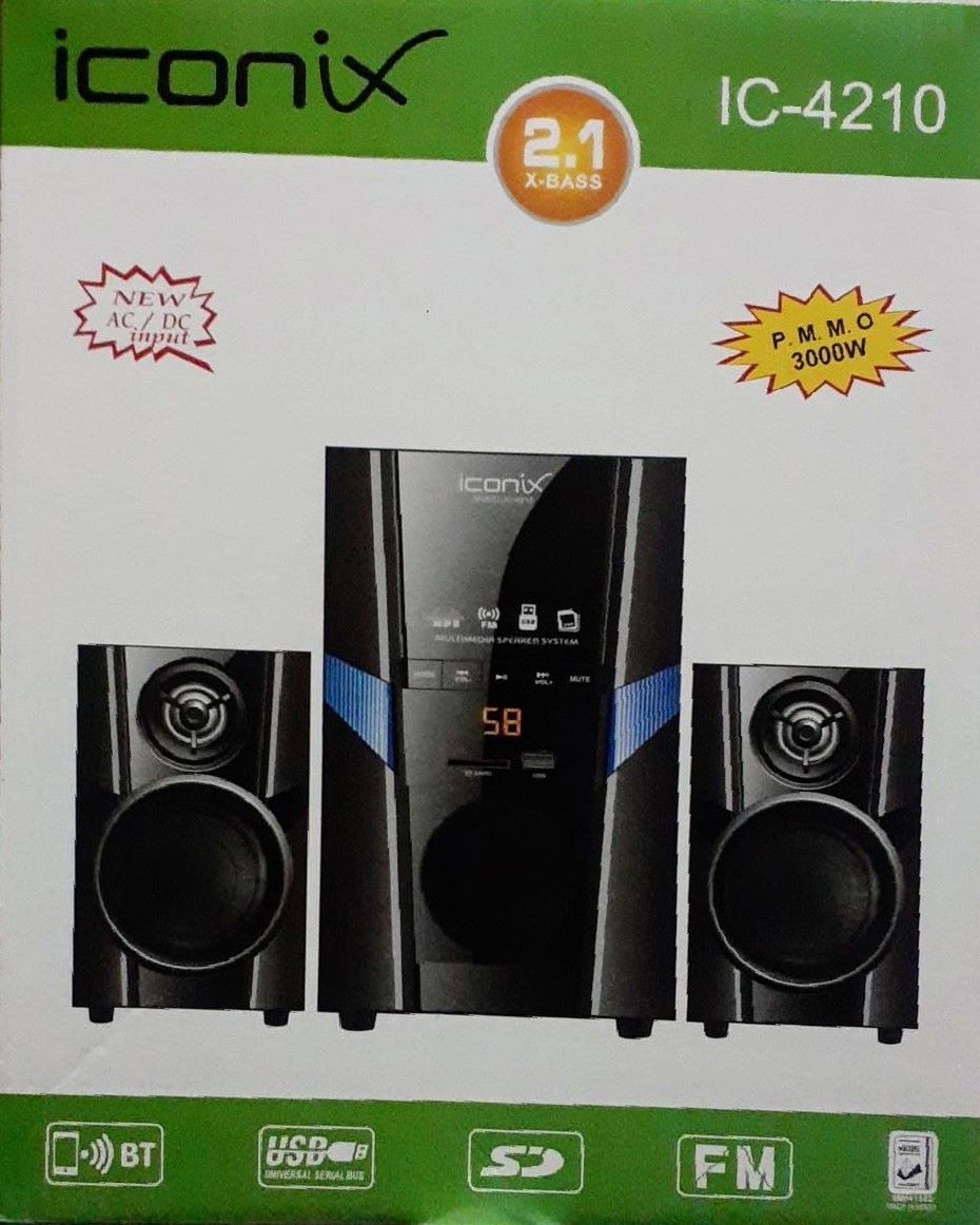 Iconix Ic-4210 2-1 Woofer/Speaker With AC/DC Function, FM Radio,BT,USB/Flash,SD Port &amp; Xbass