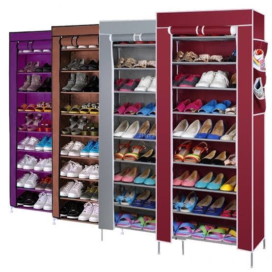 10 Layers Single Column Shoe Rack Made Of Canvas And Metal With Plastic Connectors