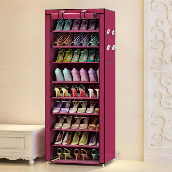 10 Layers Single Column Shoe Rack Made Of Canvas And Metal With Plastic Connectors