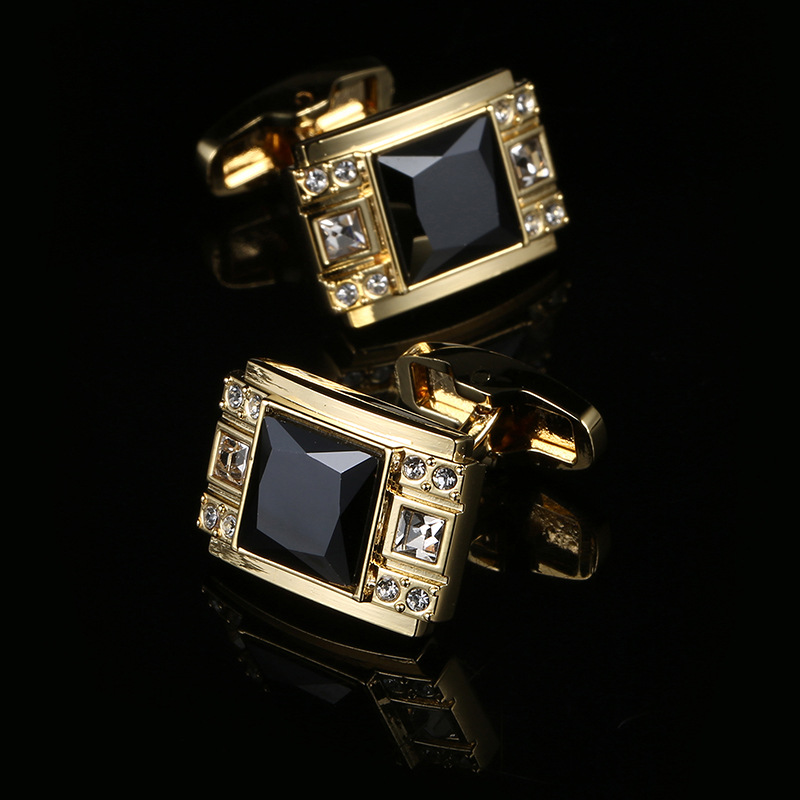 Luxury Black Crystal Cufflinks French cufflinks gold drawing men&apos;s shirt Cufflinks