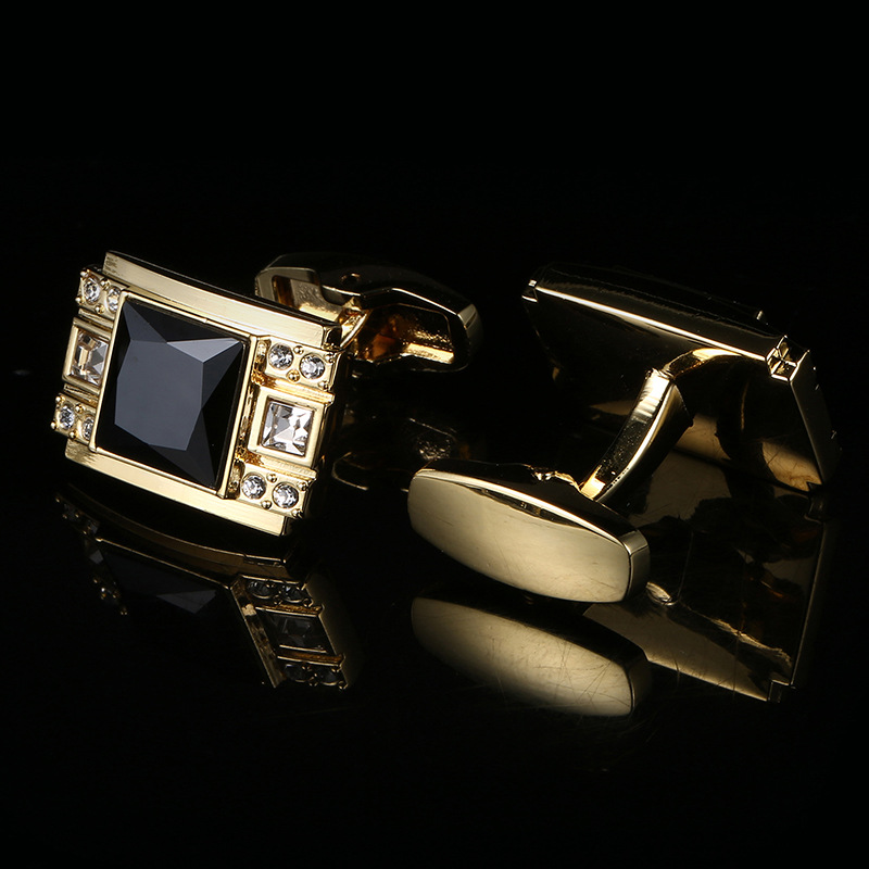 Luxury Black Crystal Cufflinks French cufflinks gold drawing men&apos;s shirt Cufflinks