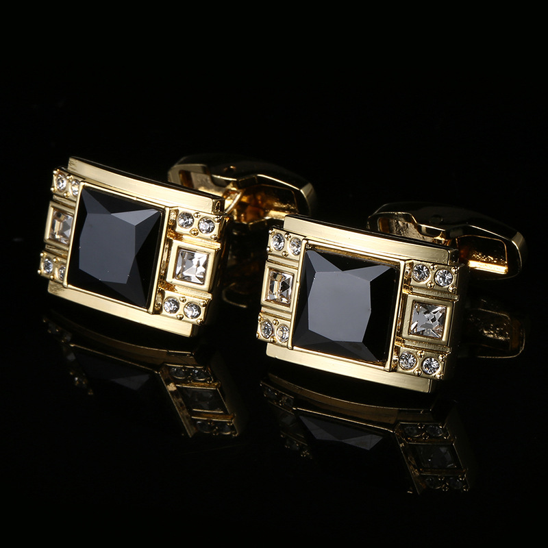 Luxury Black Crystal Cufflinks French cufflinks gold drawing men&apos;s shirt Cufflinks