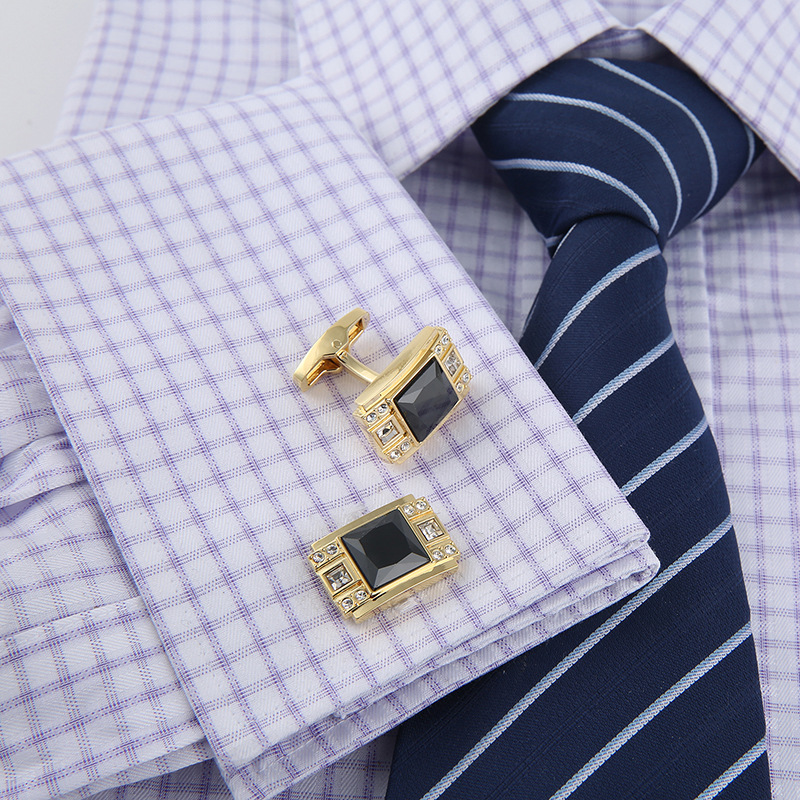 Luxury Black Crystal Cufflinks French cufflinks gold drawing men&apos;s shirt Cufflinks