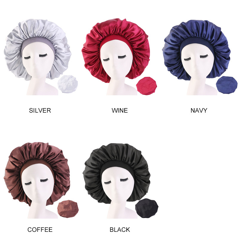 Large Print Satin Silky Bonnet Sleep Cap Width Elastic Band  Head Wrap Lady Hair Accessories