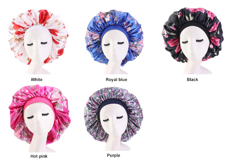 Large Print Satin Silky Bonnet Sleep Cap Width Elastic Band  Head Wrap Lady Hair Accessories