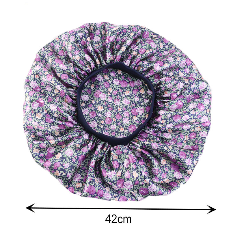 Large Print Satin Silky Bonnet Sleep Cap Width Elastic Band  Head Wrap Lady Hair Accessories