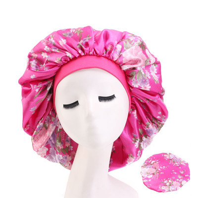 Large Print Satin Silky Bonnet Sleep Cap Width Elastic Band  Head Wrap Lady Hair Accessories